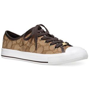COACH Brown Signature Outline Canvas Empire Low Top Sneakers (Designer)